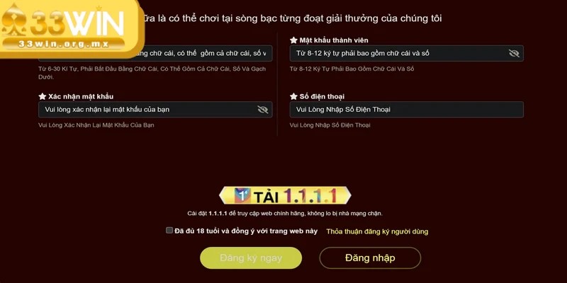 Đăng ký 33WIN nhanh chóng và đơn giản trong vài phút 3 Các bước đăng ký 33WIN chi tiết trên máy tính