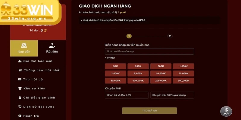 Nạp tiền 33WIN - Đa dạng phương thức thực hiện dễ dàng 4 Lưu giữ thông tin giao dịch làm bằng chứng trong trường hợp xảy ra khiếu nại